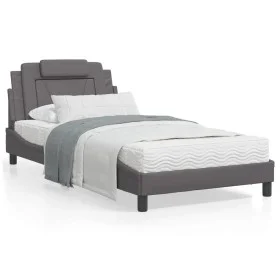 Bed frame with headboard gray synthetic leather 100x200 cm by , Beds and slatted bases - Ref: Foro24-3208078, Price: 148,23 €...