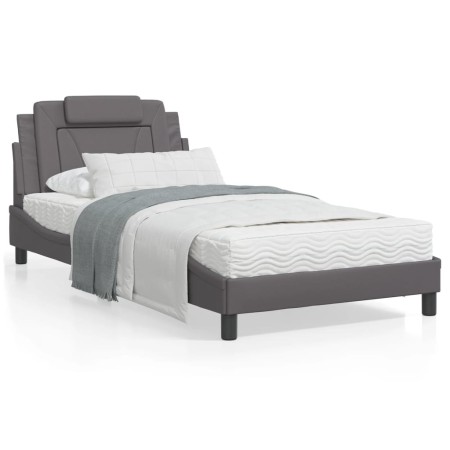 Estructura de cama con cabecero cuero sintético gris 100x200 cm