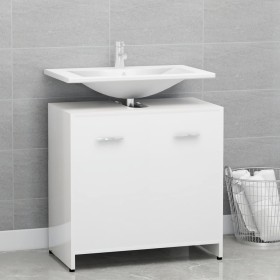 Armario de baño madera contrachapada blanco brillo 60x33x61 cm