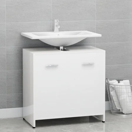Badezimmerschrank aus weiß glänzendem Sperrholz 60x33x61 cm von vidaXL, Badezimmermöbel - Ref: Foro24-802576, Preis: 48,98 €,...