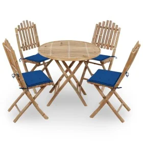 Set de comedor exterior plegable 5 piezas con cojines bambú by , Garden sets - Ref: Foro24-3063970, Price: 274,54 €, Discount: %