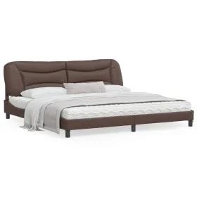 Brown synthetic leather headboard bed frame 200x200 cm by , Beds and slatted bases - Ref: Foro24-3208025, Price: 238,56 €, Di...