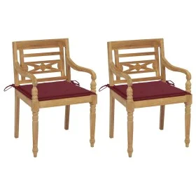 Batavia-Stühle, 2 Stück, massives Teakholz mit weinroten Kissen von , Gartenstühle - Ref: Foro24-3062136, Preis: 249,09 €, Ra...