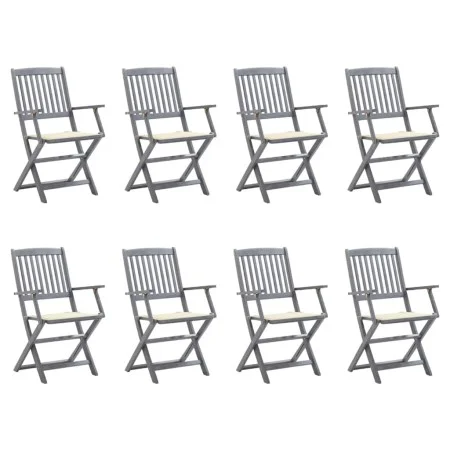 8 pcs folding garden chairs and solid acacia wood cushions by , Garden chairs - Ref: Foro24-3078264, Price: 367,83 €, Discoun...
