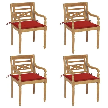 Sillas Batavia 4 unidades madera maciza de teca con cojines de , Sillas de jardín - Ref: Foro24-3073301, Precio: 501,61 €, De...