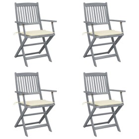 Folding garden chairs 4 pcs cushions solid acacia wood by , Garden chairs - Ref: Foro24-3064511, Price: 189,24 €, Discount: %