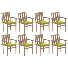 Sillas de jardín apilables 8 uds madera maciza teca con cojines de , Sillas de jardín - Ref: Foro24-3073444, Precio: 1,00 €, ...