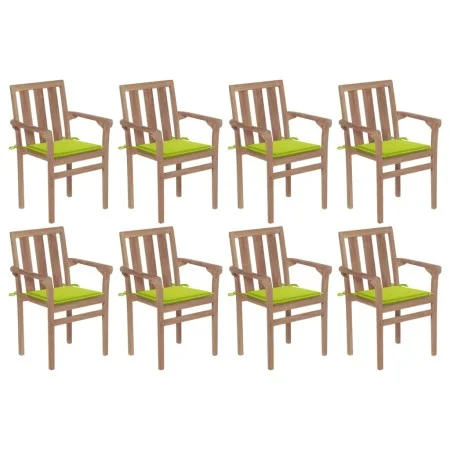 Sillas de jardín apilables 8 uds madera maciza teca con cojines de , Sillas de jardín - Ref: Foro24-3073444, Precio: 1,00 €, ...