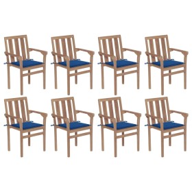 Stackable garden chairs 8 pcs solid teak wood with cushions by , Garden chairs - Ref: Foro24-3073443, Price: 1,00 €, Discount: %