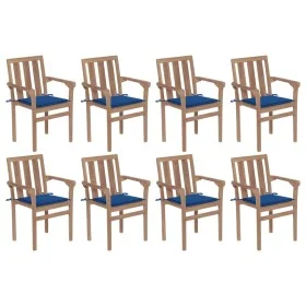 Stackable garden chairs 8 pcs solid teak wood with cushions by , Garden chairs - Ref: Foro24-3073443, Price: 1,00 €, Discount: %