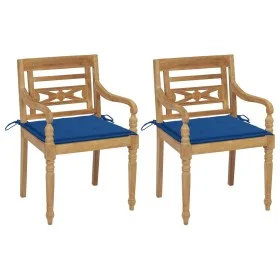 Batavia chairs 2 units solid teak with royal blue cushions by , Garden chairs - Ref: Foro24-3062137, Price: 249,09 €, Discoun...