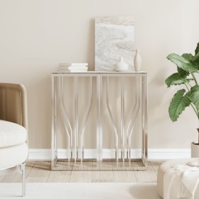 Mesa consola de acero inoxidable y vidrio plateada 70x30x70 cm de , Mesas auxiliares - Ref: Foro24-350035, Precio: 177,97 €, ...