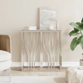 Silver stainless steel and glass console table 70x30x70 cm by , Side tables - Ref: Foro24-350035, Price: 174,71 €, Discount: %