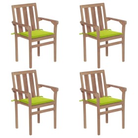 Stackable garden chairs 4 pcs solid teak wood with cushions by , Garden chairs - Ref: Foro24-3073390, Price: 513,66 €, Discou...