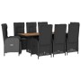 Set de comedor de jardín 9 pzas y cojines ratán sintético negro