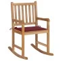 Silla mecedora de madera maciza de teca con cojín rojo tinto de , Sillas de jardín - Ref: Foro24-3062766, Precio: 162,38 €, D...