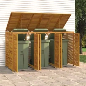 Triple trash can shed made of acacia wood 210x89x117cm by , Waste container supports - Ref: Foro24-3155240, Price: 494,33 €, ...