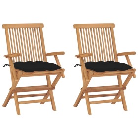 Garden chairs 2 pcs solid teak wood with black cushions by , Garden chairs - Ref: Foro24-3062509, Price: 204,05 €, Discount: %
