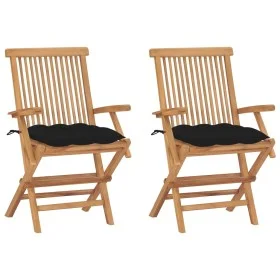 Garden chairs 2 pcs solid teak wood with black cushions by , Garden chairs - Ref: Foro24-3062509, Price: 182,87 €, Discount: %
