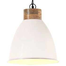 Lámpara colgante industrial hierro blanco y madera 35 cm E27