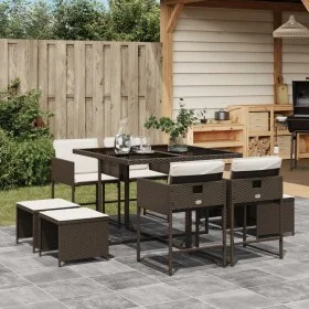 Garden dining set 9 pieces and brown synthetic rattan cushions by , Garden sets - Ref: Foro24-3278084, Price: 459,80 €, Disco...