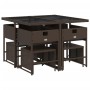 Set comedor para jardín 9 pzas y cojines ratán sintético marrón