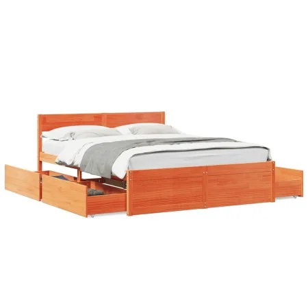 Wax brown pine wood bed frame with drawers 160x200 cm by , Beds and slatted bases - Ref: Foro24-3282344, Price: 312,82 €, Dis...