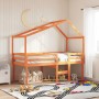 Cama alta con techo madera maciza de pino marrón cera 90x200 cm de , Camas y somieres - Ref: Foro24-3282054, Precio: 223,46 €...