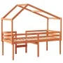 High bed with solid pine wood roof in brown wax 90x200 cm by , Beds and slatted bases - Ref: Foro24-3282054, Price: 220,35 €,...