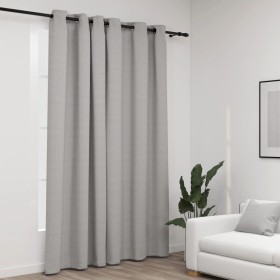 Cortina opaca con ojales look de lino gris 290x245 cm