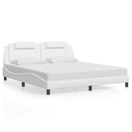 Bed frame with LED lights white synthetic leather 180x200 cm by , Beds and slatted bases - Ref: Foro24-3214037, Price: 263,77...