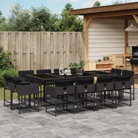 Garten-Essgruppe mit 13-teiligen Kissen aus schwarzem Kunststoff-Rattan. von , Gartensets - Ref: Foro24-3278166, Preis: 809,4...