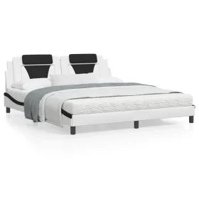 Bed frame with black and white synthetic leather headboard by , Beds and slatted bases - Ref: Foro24-3208116, Price: 251,73 €...