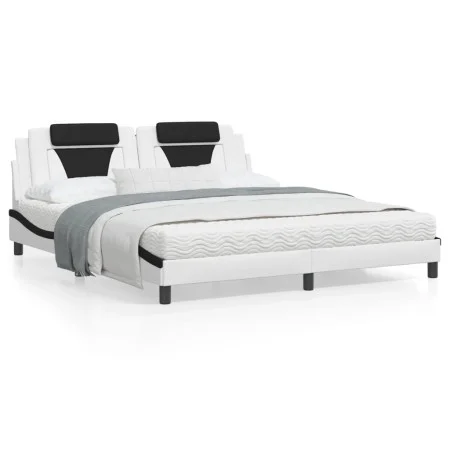 Bed frame with black and white synthetic leather headboard by , Beds and slatted bases - Ref: Foro24-3208116, Price: 251,73 €...