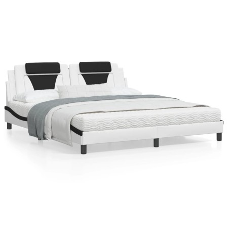 Estructura de cama con cabecero cuero sintético blanco y negro