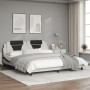 Bed frame with black and white synthetic leather headboard by , Beds and slatted bases - Ref: Foro24-3208116, Price: 256,21 €...