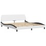 Bed frame with black and white synthetic leather headboard by , Beds and slatted bases - Ref: Foro24-3208116, Price: 256,21 €...