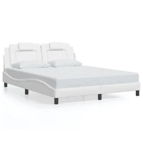 Bed frame with LED lights white PE leather 160x200 cm by , Beds and slatted bases - Ref: Foro24-3214030, Price: 241,66 €, Dis...