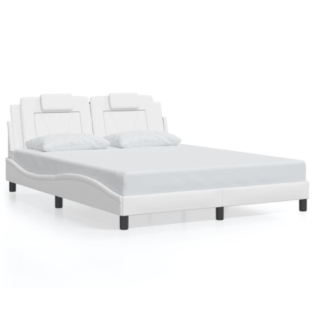 Bettgestell mit LED-Leuchten, weißes PE-Leder, 160 x 200 cm von , Betten und Lattenroste - Ref: Foro24-3214030, Preis: 215,21...