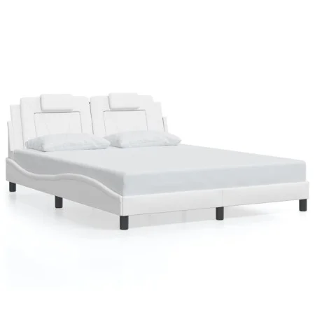 Estructura de cama con luces LED cuero PE blanco 160x200 cm de , Camas y somieres - Ref: Foro24-3214030, Precio: 241,62 €, De...