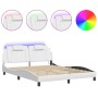 Bettgestell mit LED-Leuchten, weißes PE-Leder, 160 x 200 cm von , Betten und Lattenroste - Ref: Foro24-3214030, Preis: 215,21...