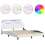 Estructura de cama con luces LED cuero PE blanco 160x200 cm de , Camas y somieres - Ref: Foro24-3214030, Precio: 241,62 €, De...