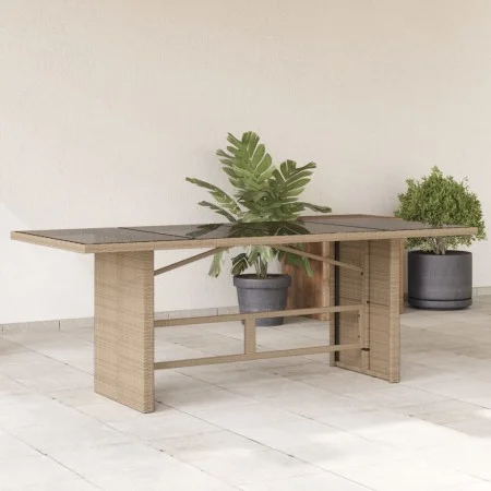 Garden table glass surface PE rattan beige 190x80x75 cm by , Garden tables - Ref: Foro24-365605, Price: 188,75 €, Discount: %
