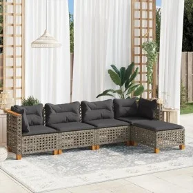 Gartensofa-Set mit Kissen, 5-teilig, graues synthetisches Rattan von , Gartensets - Ref: Foro24-3261789, Preis: 415,41 €, Rab...