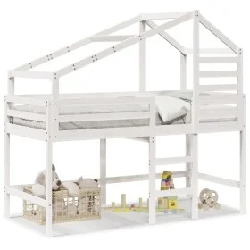 High bed with ladder and ceiling solid white pine wood 80x200 cm by , Beds and slatted bases - Ref: Foro24-3281987, Price: 24...