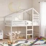 High bed with ladder and ceiling solid white pine wood 80x200 cm by , Beds and slatted bases - Ref: Foro24-3281987, Price: 24...