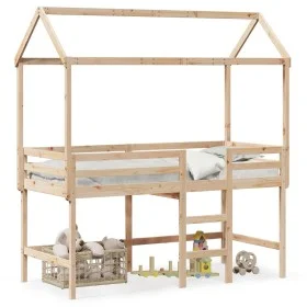 Loft bed with ladder and solid pine wood ceiling 90x200 cm by , Beds and slatted bases - Ref: Foro24-3282144, Price: 246,78 €...
