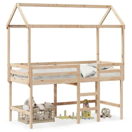 Loft bed with ladder and solid pine wood ceiling 90x200 cm by , Beds and slatted bases - Ref: Foro24-3282144, Price: 248,68 €...