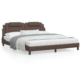 Brown synthetic leather headboard bed frame 180x200 cm by , Beds and slatted bases - Ref: Foro24-3208112, Price: 231,87 €, Di...