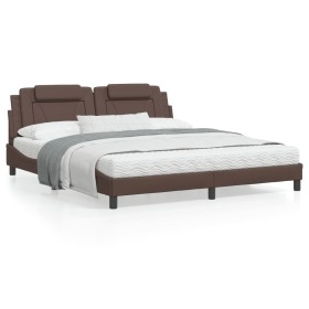 Estructura de cama cabecero cuero sintético marrón 180x200 cm de , Camas y somieres - Ref: Foro24-3208112, Precio: 204,87 €, ...